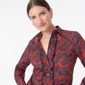 J. Crew Red and Blue Floral Blouse